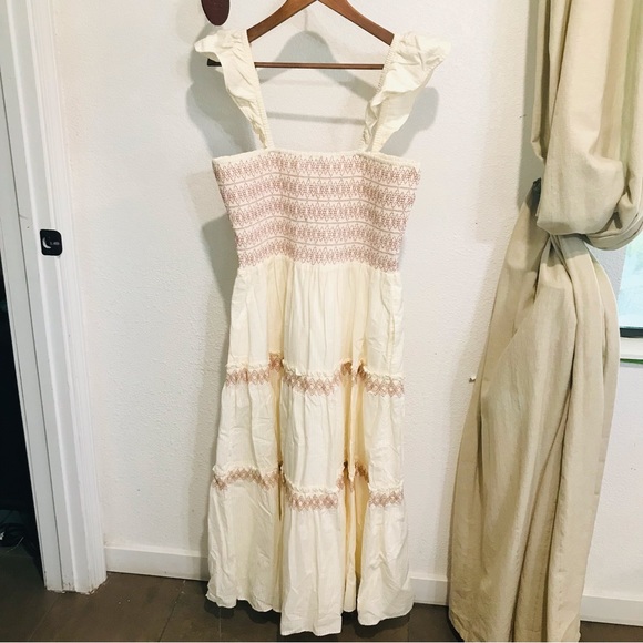 Madewell LUCIE Smocked Tiered MIDI Dress Sz L - Picture 5 of 15